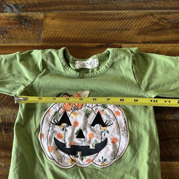 Marie Nicole Green Embroidered Floral Jack-o-Lantern Ruffle Romper 6-12 Months - Picture 6 of 10